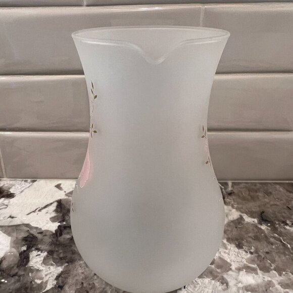 Vintage 1980s Pink Iris Italian Satin Frosted Glass Pitcher, 2 Wine & 3 Tumblers - Picture 15 of 15